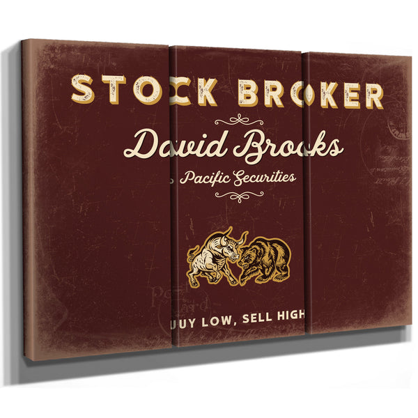 Personalized Stock Broker Sign, Buy Low, Sell High, Oxblood & Gold, image 14