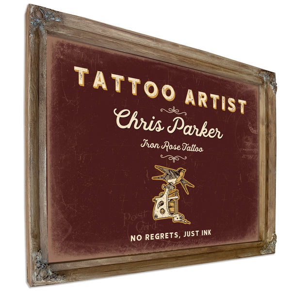 Personalized Tattoo Artist Sign, No Regrets, Just Ink, Oxblood & Gold, image 6