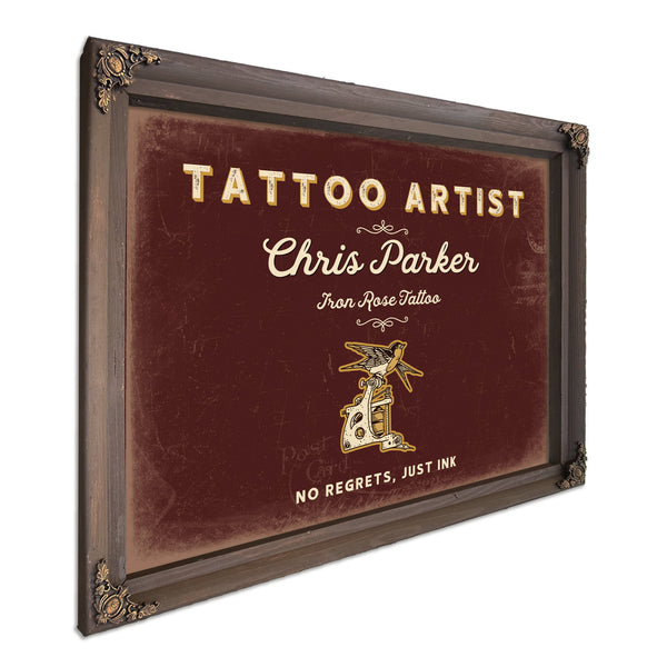 Personalized Tattoo Artist Sign, No Regrets, Just Ink, Oxblood & Gold, image 7