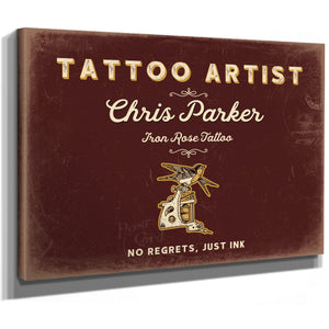 Personalized Tattoo Artist Sign, No Regrets, Just Ink, Oxblood & Gold, image 8