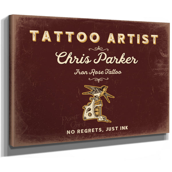 Personalized Tattoo Artist Sign, No Regrets, Just Ink, Oxblood & Gold, image 8