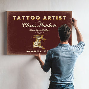 Personalized Tattoo Artist Sign, No Regrets, Just Ink, Oxblood & Gold, image 9
