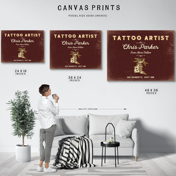 Personalized Tattoo Artist Sign, No Regrets, Just Ink, Oxblood & Gold, image 10