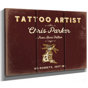 Personalized Tattoo Artist Sign, No Regrets, Just Ink, Oxblood & Gold, image 14
