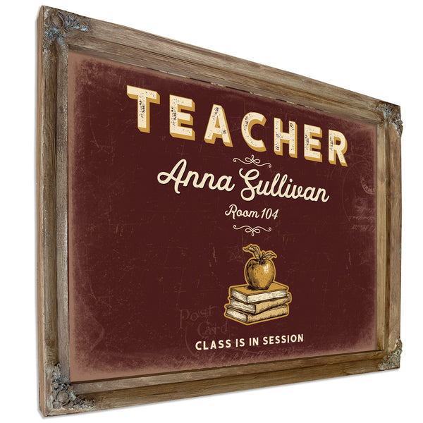 Personalized Teacher Sign, Class Is in Session, Oxblood & Gold, image 6