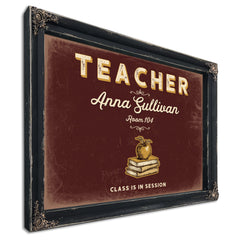 Personalized Teacher Sign, Class Is in Session, Oxblood & Gold, image 1