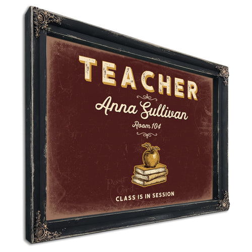 Personalized Teacher Sign, Class Is in Session, Oxblood & Gold, image 1