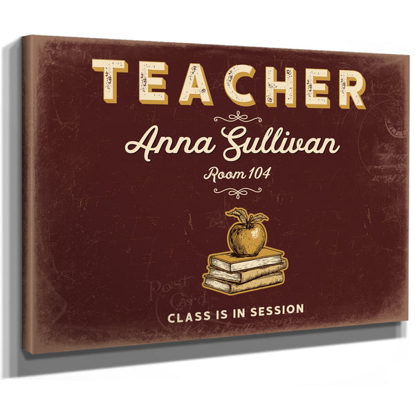 Personalized Teacher Sign, Class Is in Session, Oxblood & Gold, image 8