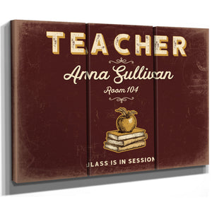 Personalized Teacher Sign, Class Is in Session, Oxblood & Gold, image 14