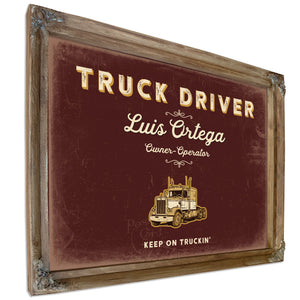 Personalized Truck Driver Sign, Keep On Truckin', Oxblood & Gold, image 6