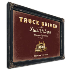 Personalized Truck Driver Sign, Keep On Truckin', Oxblood & Gold, image 1