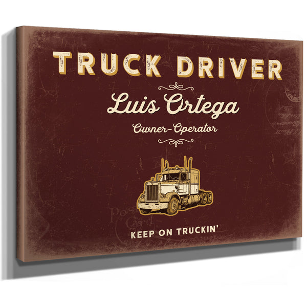 Personalized Truck Driver Sign, Keep On Truckin', Oxblood & Gold, image 8
