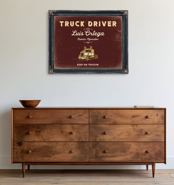 Personalized Truck Driver Sign, Keep On Truckin', Oxblood & Gold, image 19