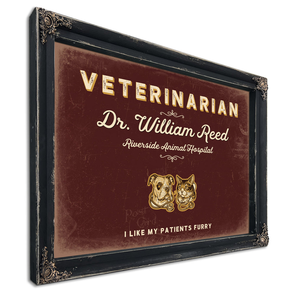 Personalized Veterinarian Sign, I Like My Patients Furry, Oxblood & Gold, image 1