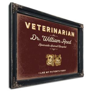 Personalized Veterinarian Sign, I Like My Patients Furry, Oxblood & Gold, image 1
