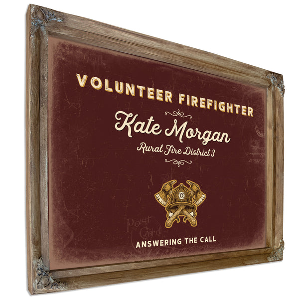 Personalized Volunteer Firefighter Sign, Answering the Call, Oxblood & Gold, image 6