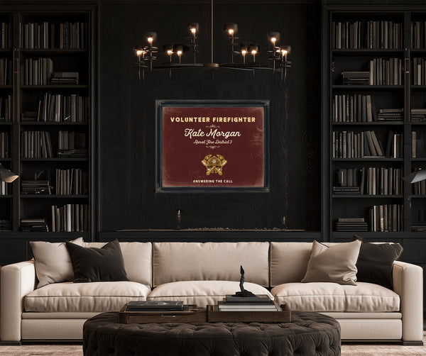 Personalized Volunteer Firefighter Sign, Answering the Call, Oxblood & Gold, image 16