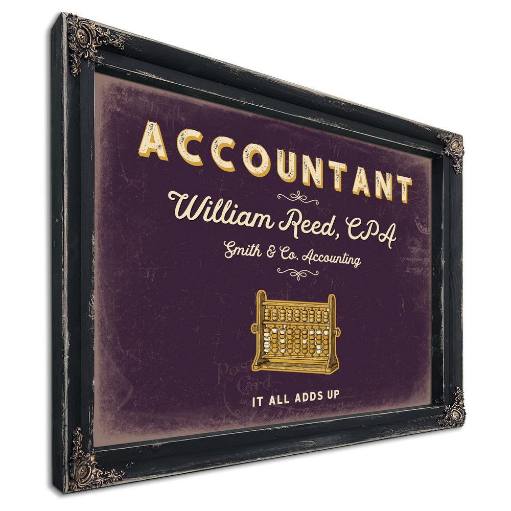 Personalized Accountant Sign, It All Adds Up, Plum & Mustard, image 1
