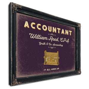 Personalized Accountant Sign, It All Adds Up, Plum & Mustard, image 1