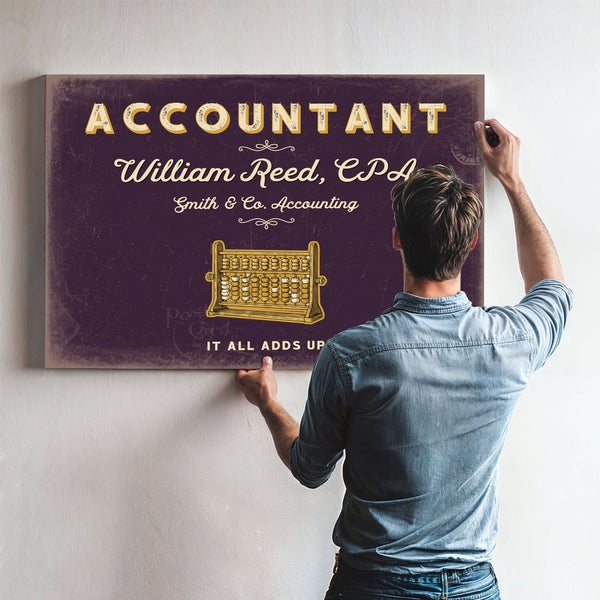Personalized Accountant Sign, It All Adds Up, Plum & Mustard, image 9