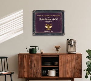 Personalized Aircraft Maintenance Technician Sign, Torqued to Spec, Plum & Mustard, image 15