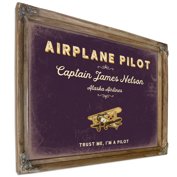 Personalized Airplane Pilot Sign, Trust Me, I'm a Pilot, Plum & Mustard, image 6