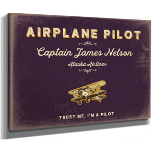 Personalized Airplane Pilot Sign, Trust Me, I'm a Pilot, Plum & Mustard, image 8