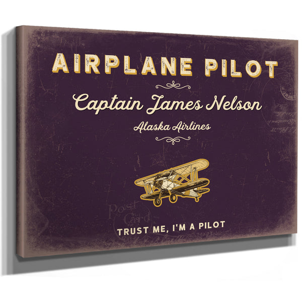 Personalized Airplane Pilot Sign, Trust Me, I'm a Pilot, Plum & Mustard, image 8