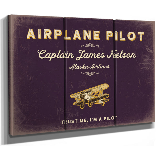 Personalized Airplane Pilot Sign, Trust Me, I'm a Pilot, Plum & Mustard, image 14