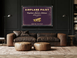 Personalized Airplane Pilot Sign, Trust Me, I'm a Pilot, Plum & Mustard, image 17
