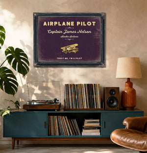 Personalized Airplane Pilot Sign, Trust Me, I'm a Pilot, Plum & Mustard, image 20