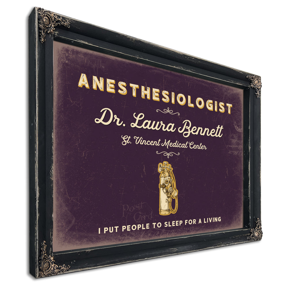 Personalized Anesthesiologist Sign, I Put People to Sleep for a Living, Plum & Mustard, image 1