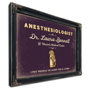 Personalized Anesthesiologist Sign, I Put People to Sleep for a Living, Plum & Mustard, image 1