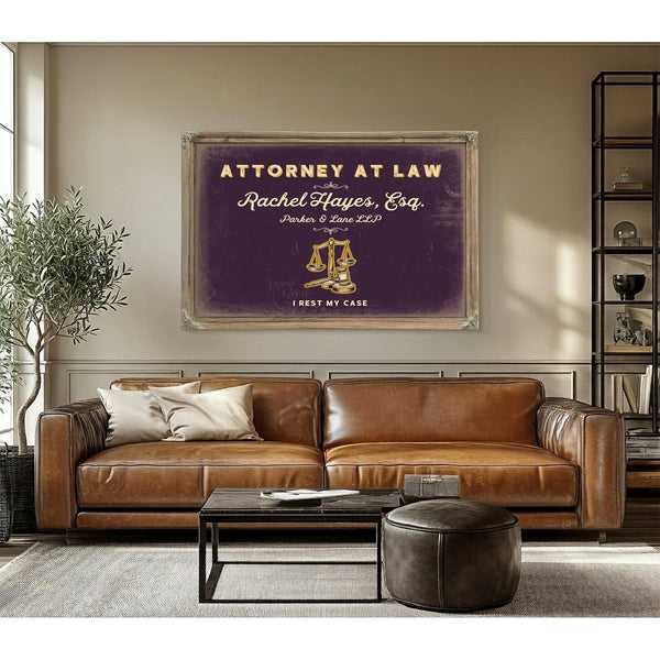 Personalized Attorney at Law Sign, I Rest My Case, Plum & Mustard, image 3
