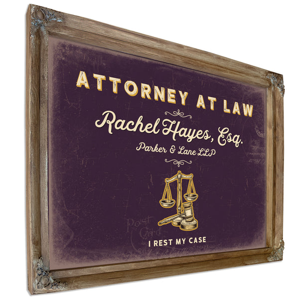 Personalized Attorney at Law Sign, I Rest My Case, Plum & Mustard, image 6