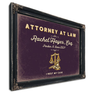Personalized Attorney at Law Sign, I Rest My Case, Plum & Mustard, image 1