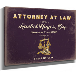 Personalized Attorney at Law Sign, I Rest My Case, Plum & Mustard, image 8