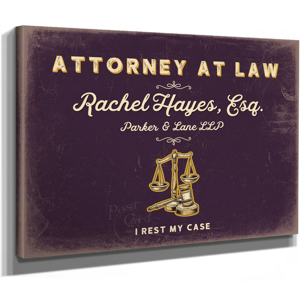 Personalized Attorney at Law Sign, I Rest My Case, Plum & Mustard, image 8