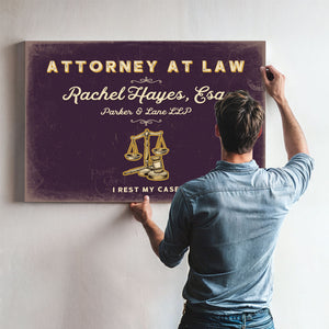 Personalized Attorney at Law Sign, I Rest My Case, Plum & Mustard, image 9