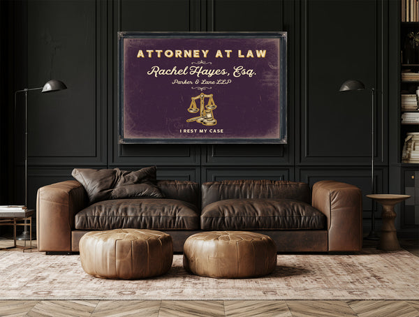 Personalized Attorney at Law Sign, I Rest My Case, Plum & Mustard, image 17