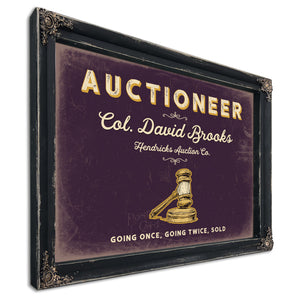 Personalized Auctioneer Sign, Going Once, Going Twice, Sold, Plum & Mustard, image 1