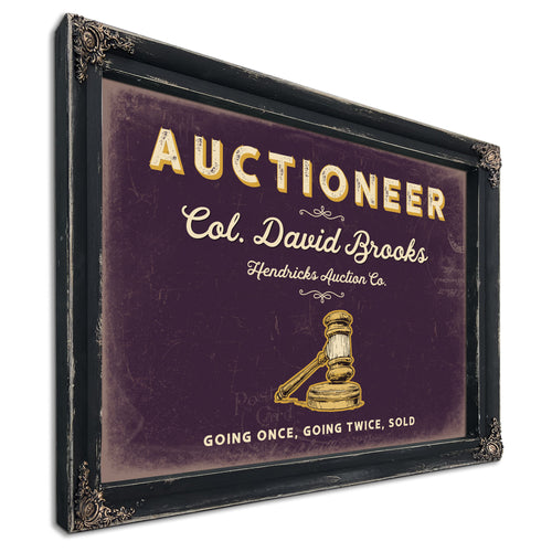 Personalized Auctioneer Sign, Going Once, Going Twice, Sold, Plum & Mustard, image 1