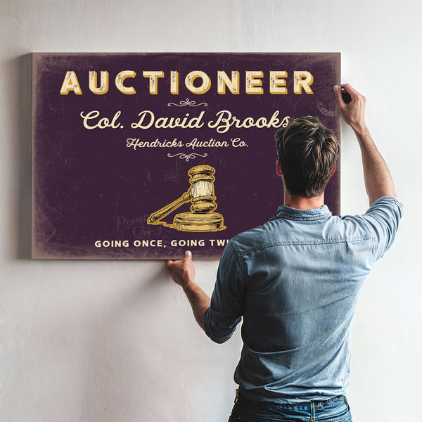 Personalized Auctioneer Sign, Going Once, Going Twice, Sold, Plum & Mustard, image 9