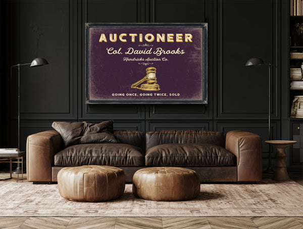 Personalized Auctioneer Sign, Going Once, Going Twice, Sold, Plum & Mustard, image 17
