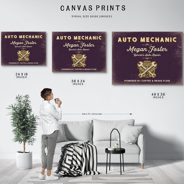 Personalized Auto Mechanic Sign, Powered by Coffee & Brake Fluid, Plum & Mustard, image 10