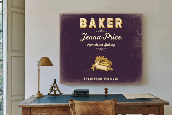 Personalized Baker Sign, Fresh From the Oven, Plum & Mustard, image 2
