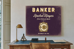 Personalized Banker Sign, Interest in You, Plum & Mustard, image 2