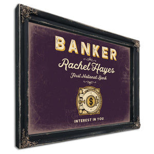 Personalized Banker Sign, Interest in You, Plum & Mustard, image 1