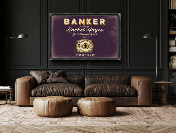 Personalized Banker Sign, Interest in You, Plum & Mustard, image 17