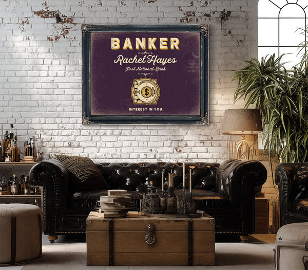 Personalized Banker Sign, Interest in You, Plum & Mustard, image 18